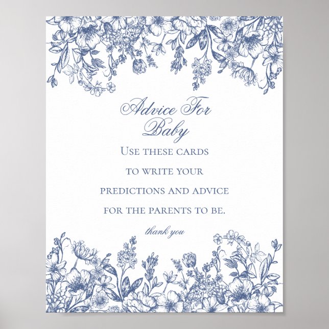 Blue Chinoiserie Advice for Baby Shower Game Poster (Framsidan)