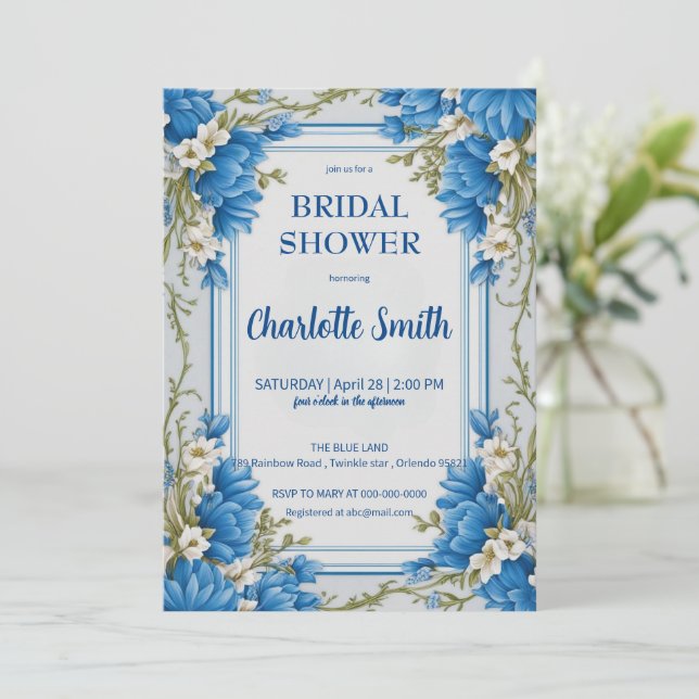 Blue Chinoiserie antique Blommigt möhippa Inbjudningar (Stående Fram)