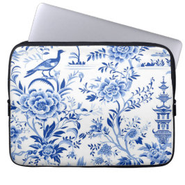 Blue Chinoiserie Asian Fransk Toile Laptop Fodral