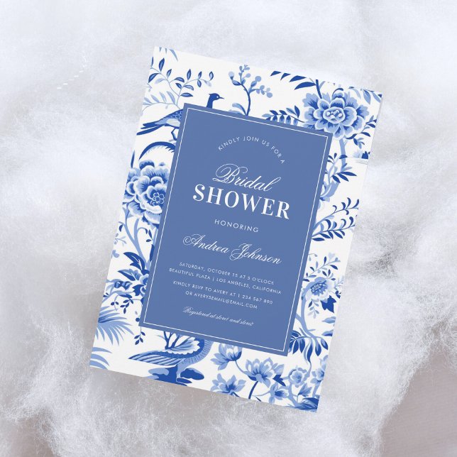 Blue Chinoiserie Asian Vintage Möhippa Inbjudningar (Skapare uppladdad)