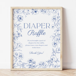 Blue Chinoiserie Baby Shower Diaper Raffle Sign Poster