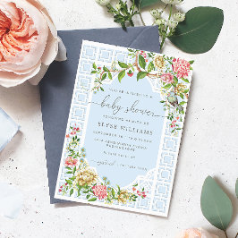 Blue Chinoiserie Baby Shower-inbjudan - Trianon Inbjudningar