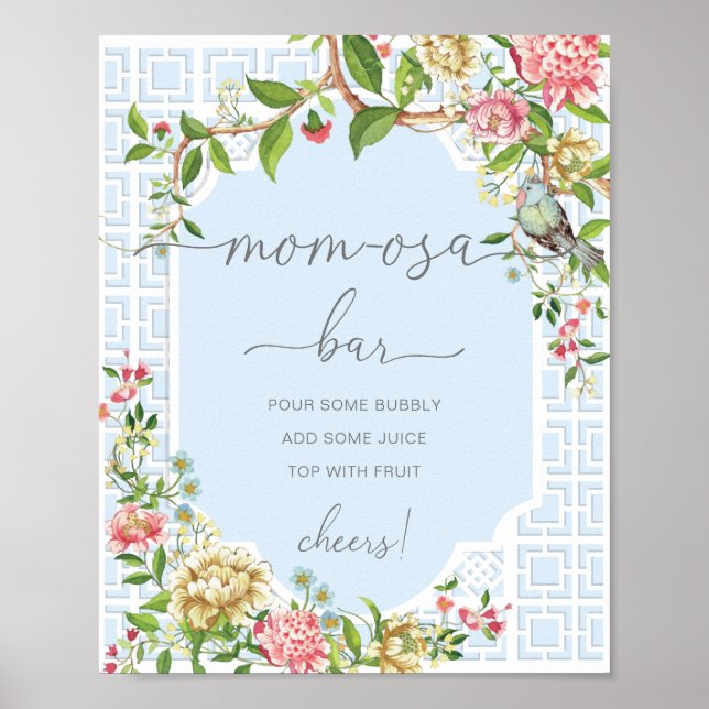 Blue Chinoiserie Baby Shower Mamma-osa Pub-tecken Poster (Framsidan)