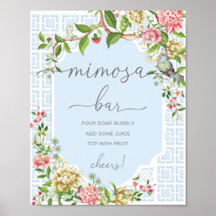 Blue Chinoiserie Baby Shower Mimosa Pub-tecken Poster