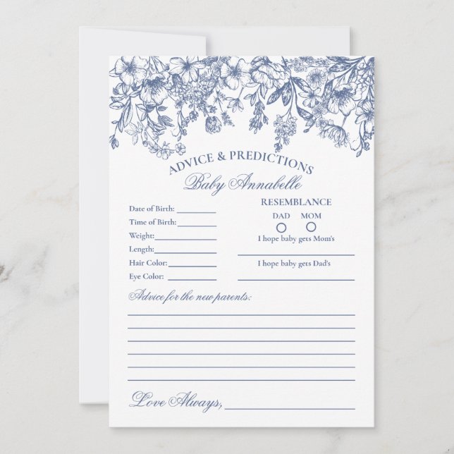 Blue Chinoiserie Blommigt Advice for Baby Card Inbjudningar (Framsida)