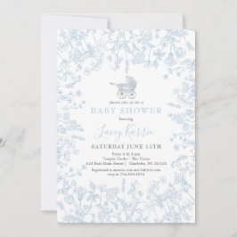 Blue Chinoiserie blommigt Baby Shower-inbjudan, Inbjudningar