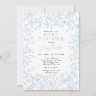 Blue Chinoiserie Blommigt Baby Shower-inbjudan, Inbjudningar