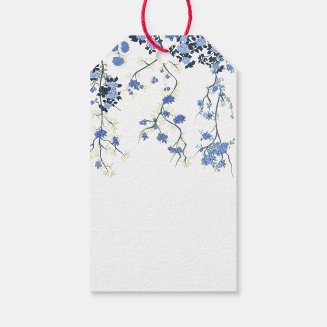 Blue Chinoiserie Blommigt Gift Märkre Presentetikett (Baksidan)