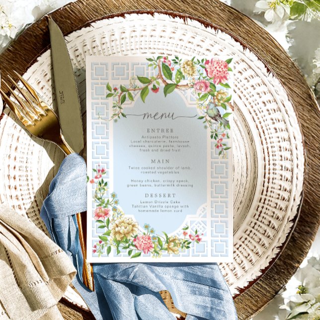 Blue Chinoiserie Blommigt Menu - Trianon Meny (Skapare uppladdad)