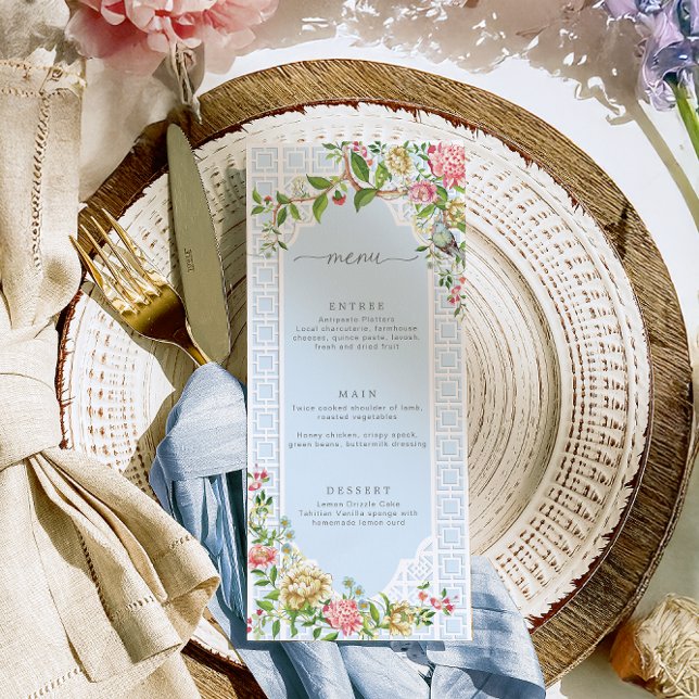 Blue Chinoiserie Blommigt Menu - Trianon Meny (Skapare uppladdad)