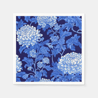 Blue Chinoiserie Blommigt på svart bakgrund Pappersservett