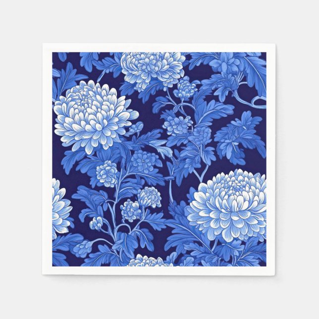 Blue Chinoiserie Blommigt på svart bakgrund Pappersservett (Framsidan)
