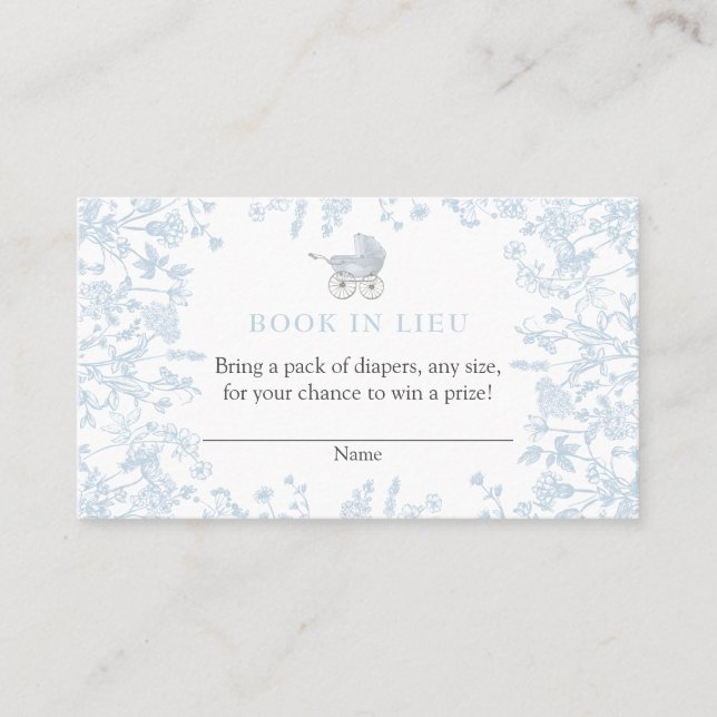 Blue Chinoiserie Bok in Lieu Card, Shower-spel Visitkort (Framsida)