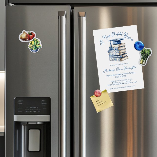 Blue Chinoiserie Bokar New Kapitel Studenten Magnetisk Inbjudningskort (Blue Chinoiserie Books New Chapter Graduation Magnetic Invitation Annoucements)