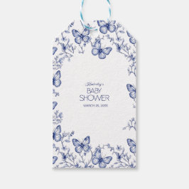 Blue Chinoiserie Butterfly Baby Shower Gift Märkre Presentetikett