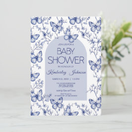 Blue Chinoiserie Butterfly Baby Shower-inbjudan Inbjudningar