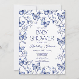 Blue Chinoiserie Butterfly Baby Shower-inbjudan Inbjudningar