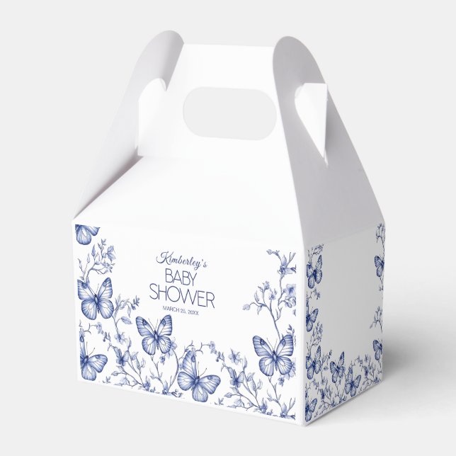 Blue Chinoiserie Butterfly Baby Shower Presentaskar (Framsidan Sidan)