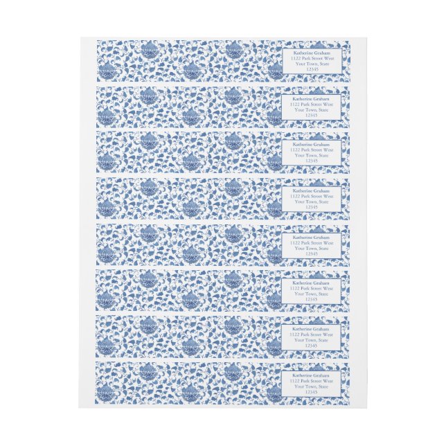Blue Chinoiserie Chic Elegant Dam Returadress Etikettband (Ark)
