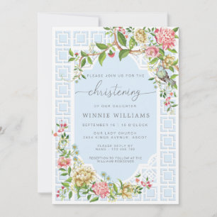 Blue Chinoiserie Christening-inbjudan Trianon Inbjudningar