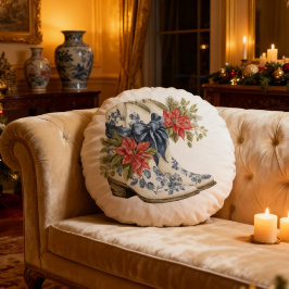 Blue Chinoiserie Christmas Cowgirl Boots Pillow Rund Kudde