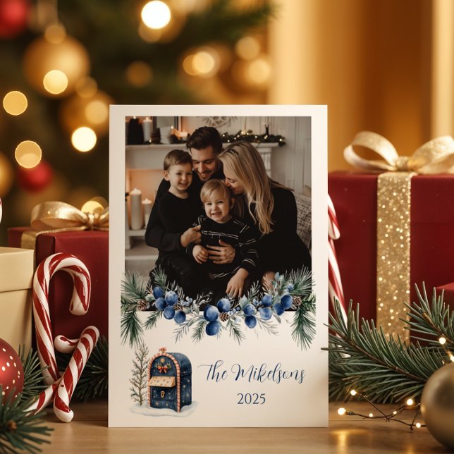 Blue Chinoiserie Christmas Photo Julkort (Skapare uppladdad)