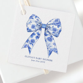 Blue Chinoiserie Coquette Bow Baby Shower Gåvor Etiketter