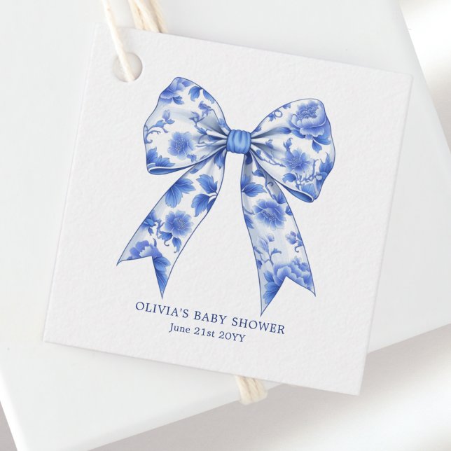 Blue Chinoiserie Coquette Bow Baby Shower Gåvor Etiketter (Skapare uppladdad)