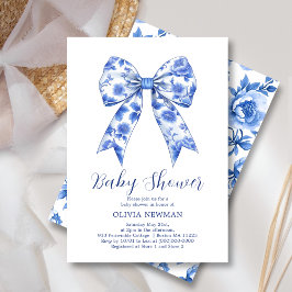 Blue Chinoiserie Coquette Bow Baby Shower Inbjudningar