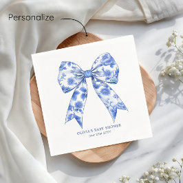 Blue Chinoiserie Coquette Bow Baby Shower Pappersservett