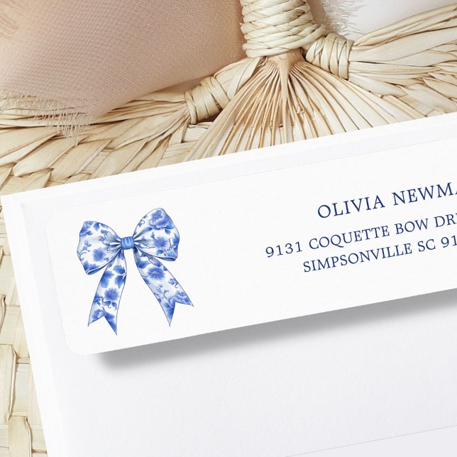 Blue Chinoiserie Coquette Bow Returadress Etikett (Skapare uppladdad)