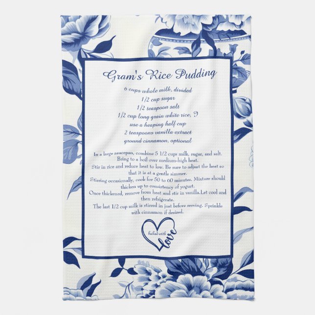 Blue Chinoiserie Family Recipe Keepsake Custom  Kökshandduk (Vertikal)