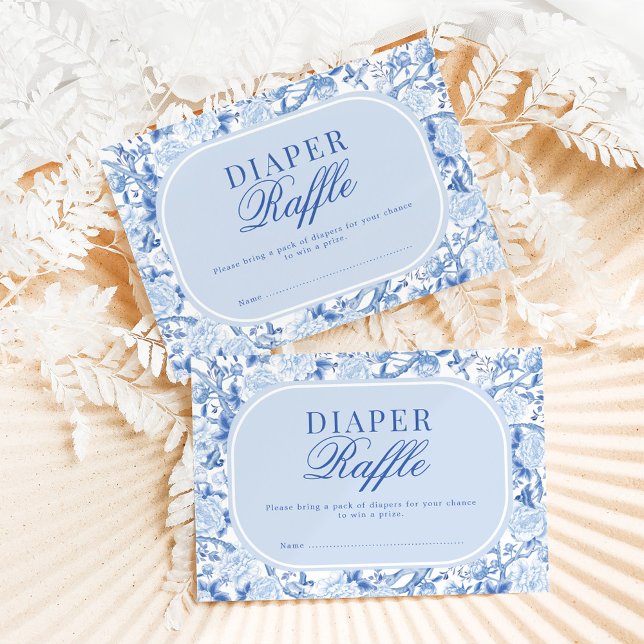 Blue Chinoiserie Floral Bird Toile Diaper Raffle Kort (Skapare uppladdad)