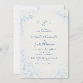 Blue Chinoiserie Floral Cream Wedding Inbjudningar