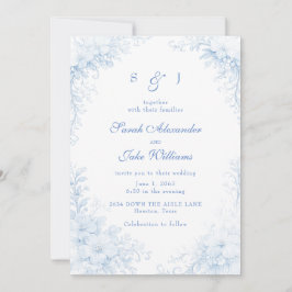 Blue Chinoiserie Floral Wedding Inbjudningar