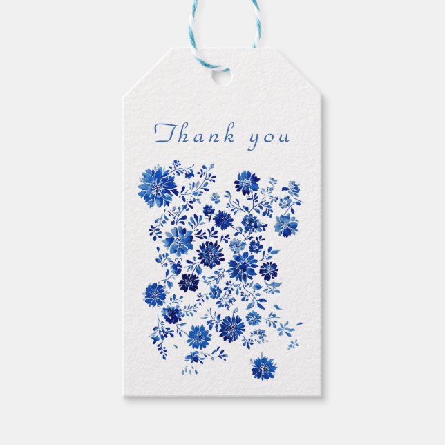Blue Chinoiserie Floral Wedding Thank You message Presentetikett (Framsidan)