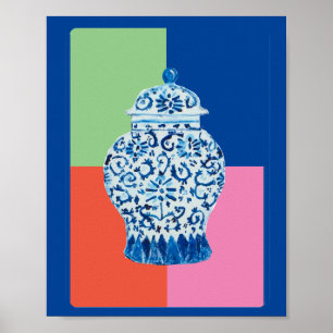 Blue Chinoiserie Ginger burk burk art print Poster