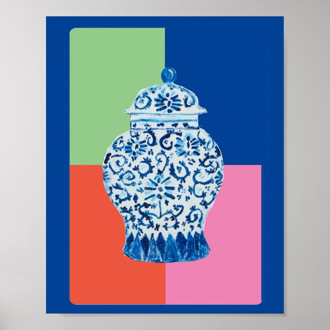 Blue Chinoiserie Ginger burk burk art print Poster (Framsidan)