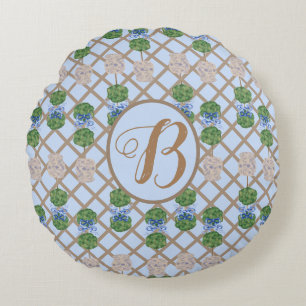 Blue Chinoiserie Ginger Burk Burk Topiary basket R Rund Kudde