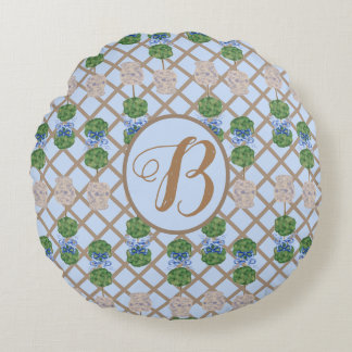 Blue Chinoiserie Ginger Burk Burk Topiary basket R Rund Kudde