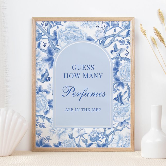 Blue Chinoiserie gissar hur många Parfym-tecken Poster (Skapare uppladdad)