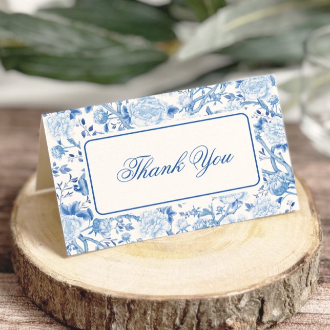 Blue Chinoiserie Grandmillenial Blommigt Toile Tack Kort (Skapare uppladdad)
