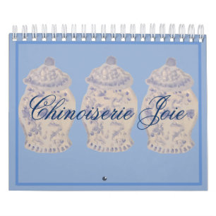 Blue Chinoiserie Hand målade Ginger Burk Burk Cal Kalender