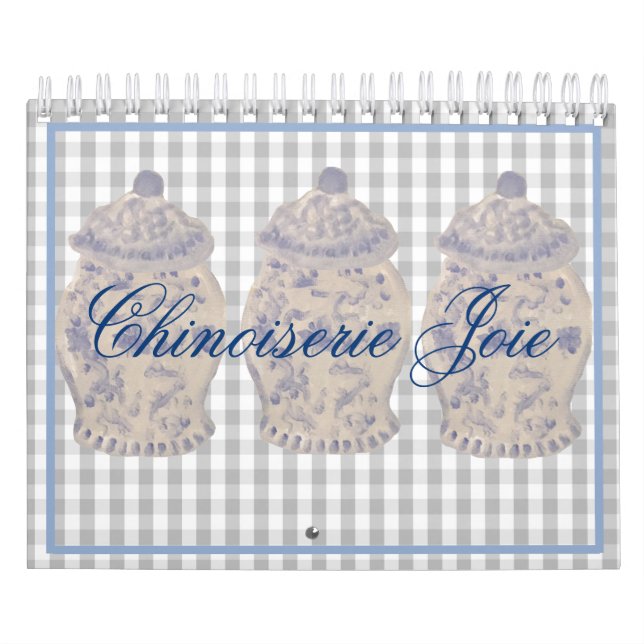Blue Chinoiserie Hand målade Ginger Burk Burk Cale Kalender (Omslag)