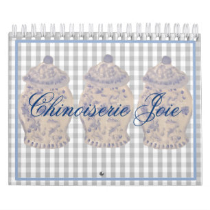 Blue Chinoiserie Hand målade Ginger Burk Burk Cale Kalender
