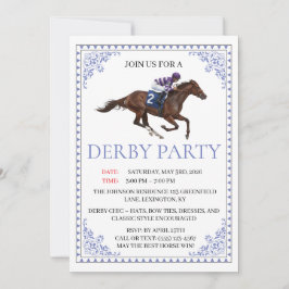 Blue Chinoiserie Horse Race Derby Party Invite Inbjudningar