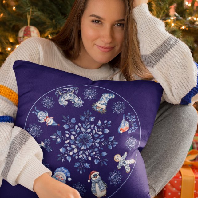 Blue Chinoiserie jul Decor Kudde (Skapare uppladdad)