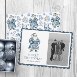 Blue Chinoiserie jul Santa Photo Julkort