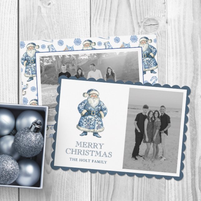 Blue Chinoiserie jul Santa Photo Julkort (Skapare uppladdad)