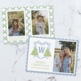 Blue Chinoiserie Julgran Monogram Vapensköld Julkort